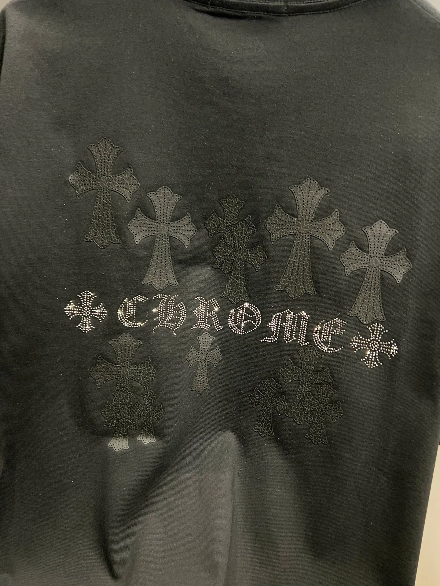 🅿️190 CH Crowe 2025 autumn and winter new short-sleeved T-shirt, cross foam technology + Middle Eastern Australian diamond design technology, the real thing is great🔥Same style for men and women, loose version, size S M L XL XXL five sizes black white